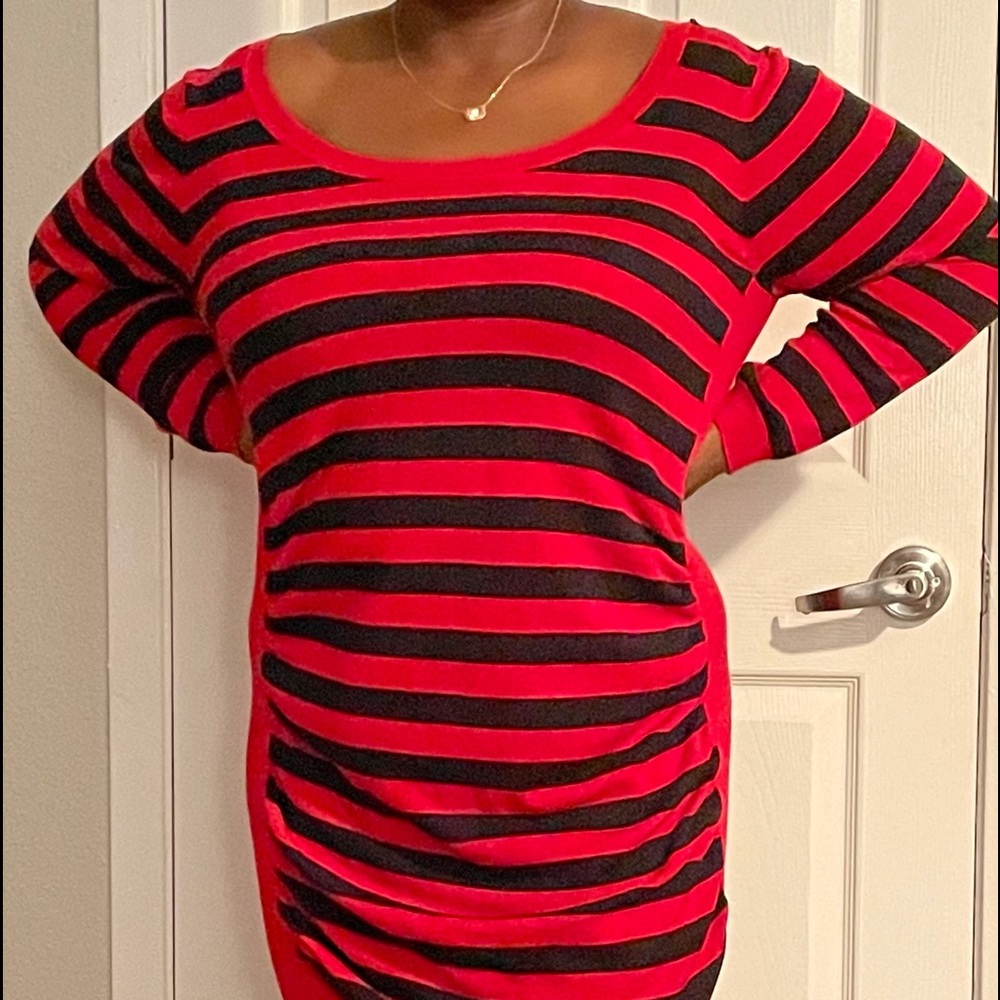Red and black Stripped fitted sweater dress